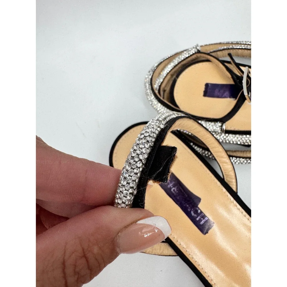 MACH & MACH Flawed Double Bow Flats Women 39.5 Black Crystal Embellished Satin